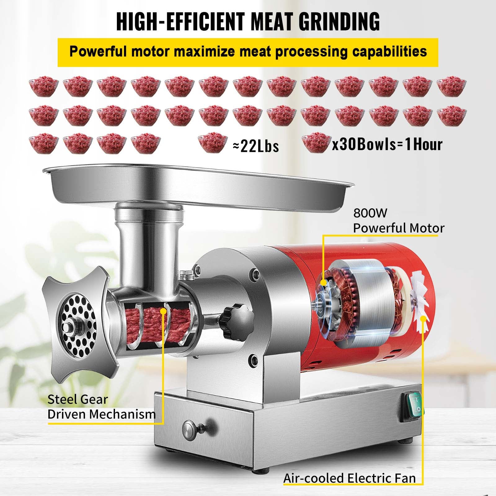 Commercial Electric Meat Grinder 300-1260Lb/H Sausage Mincer Stuffer Stainless
