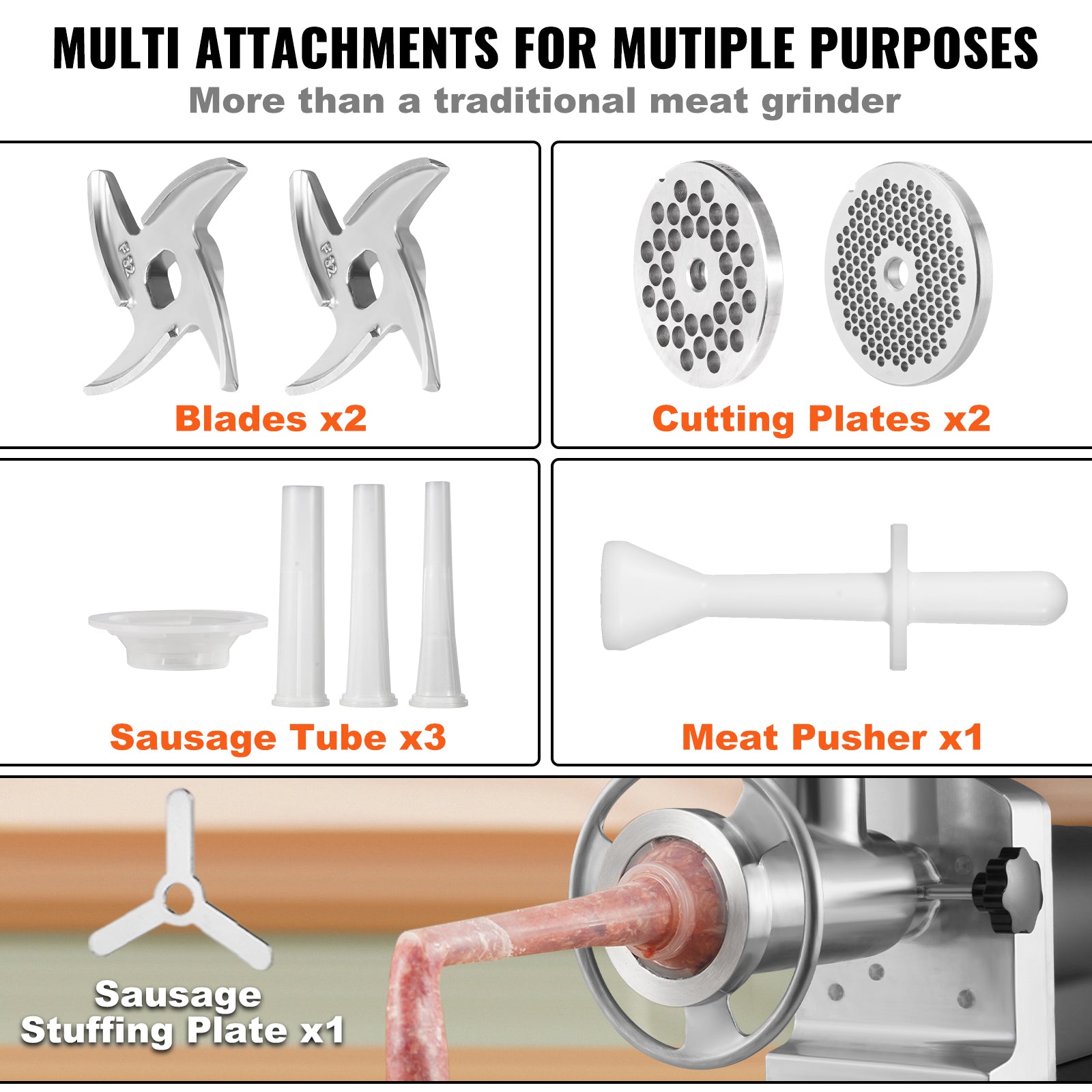 Commercial Electric Meat Grinder 300-1260Lb/H Sausage Mincer Stuffer Stainless