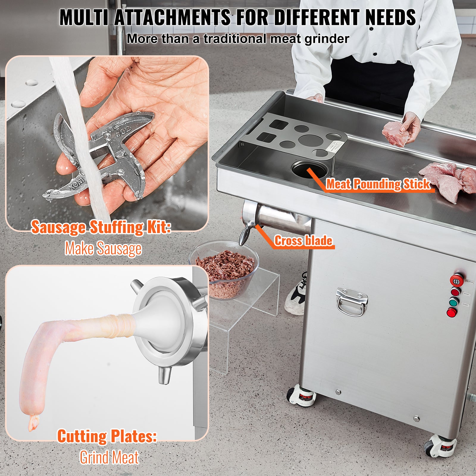 Commercial Electric Meat Grinder 300-1260Lb/H Sausage Mincer Stuffer Stainless