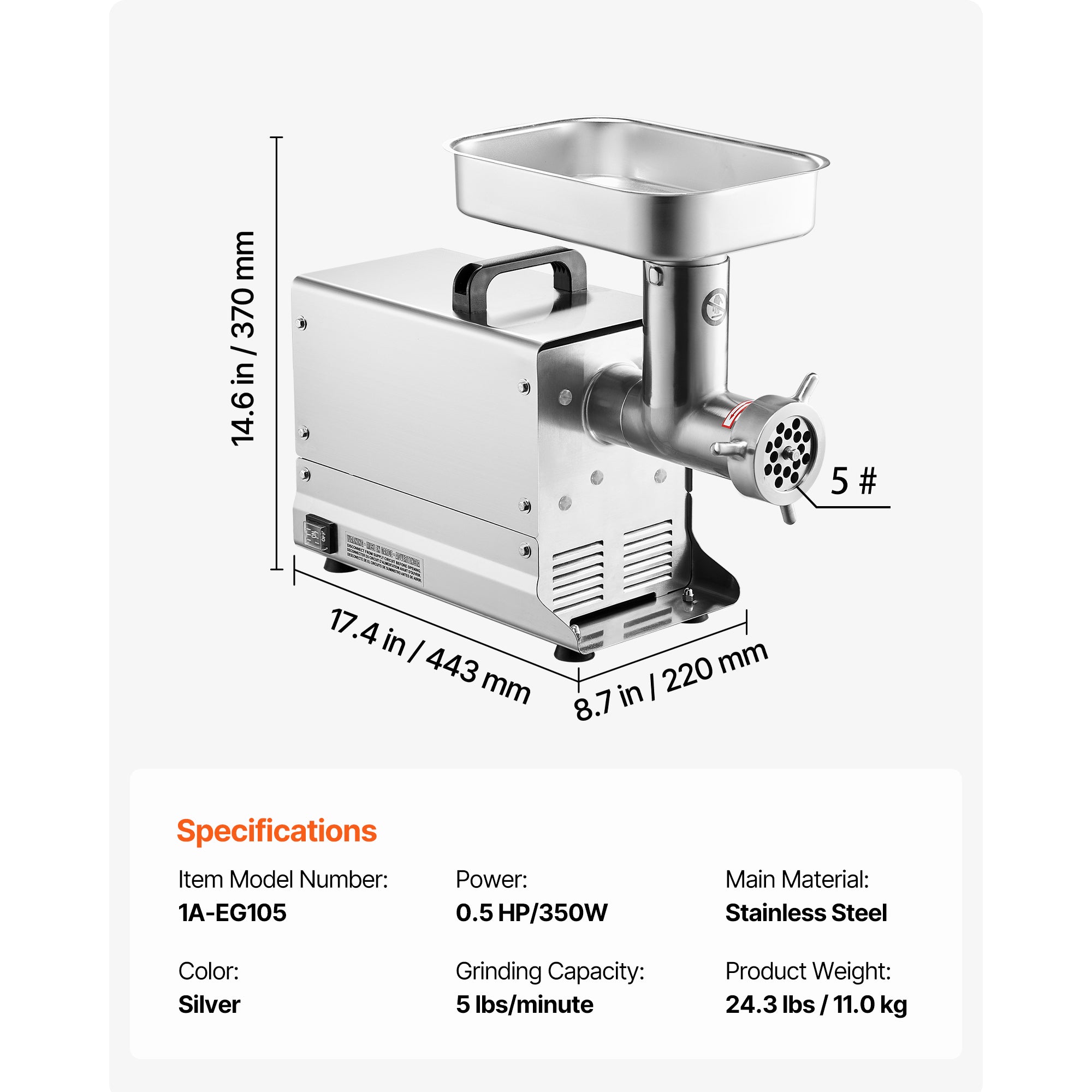 Commercial Electric Meat Grinder 300-1260Lb/H Sausage Mincer Stuffer Stainless