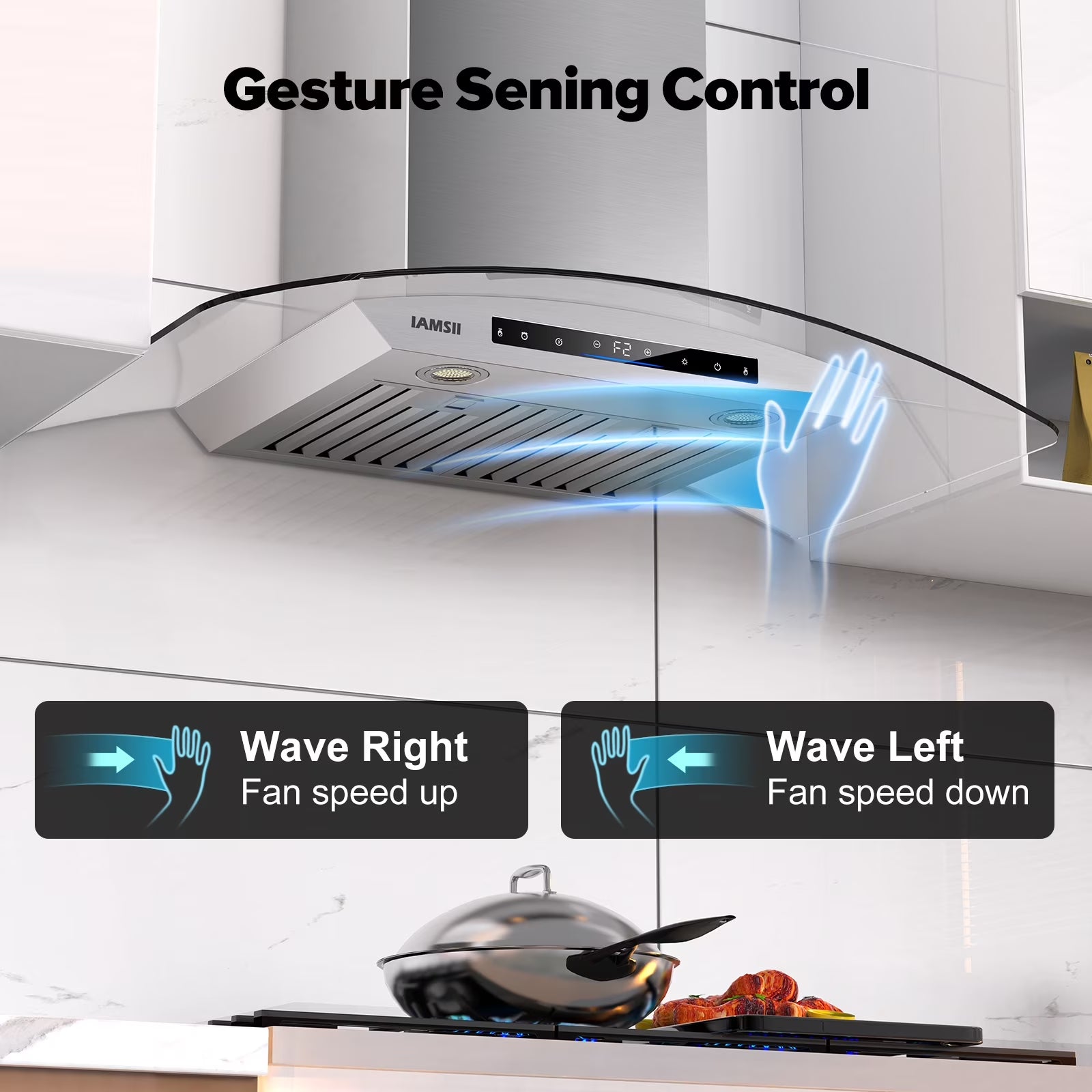 Wall Mount Range Hood 36 Inch 900 CFM Stainless Steel Range Hood with LED Light and Remote Control