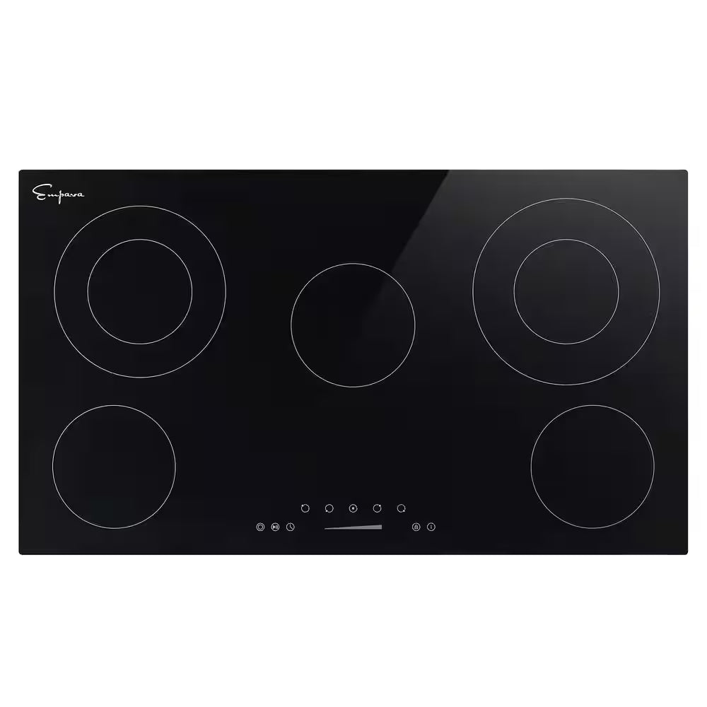 Built In. 36 In. 240V Radiant Electric Cooktop in Black with 5 of Elements Including Dual Element and Warm Zone
