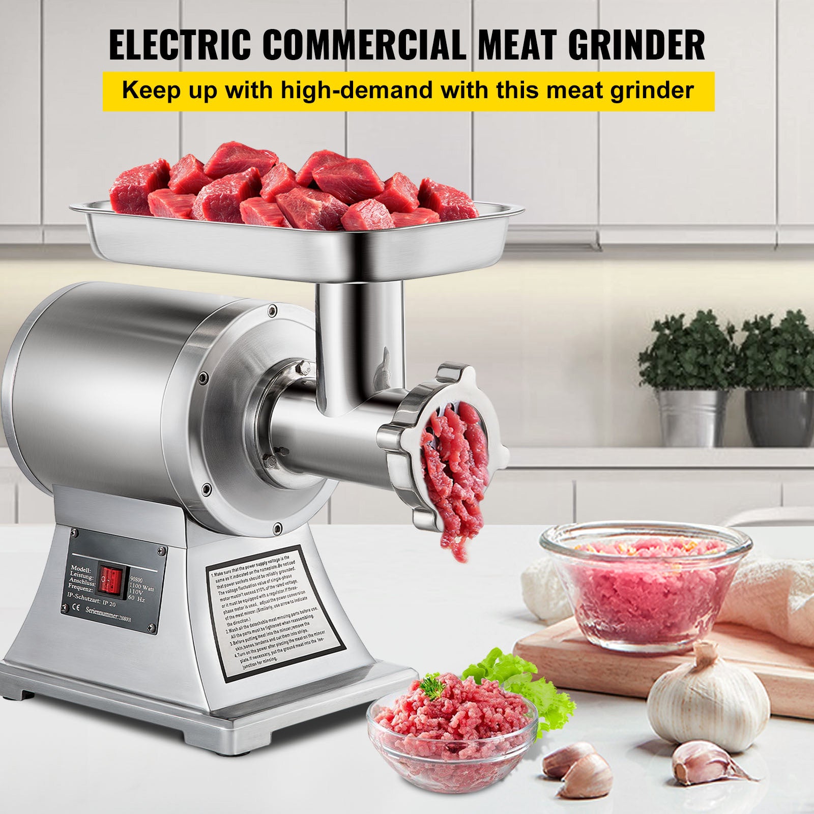 Commercial Electric Meat Grinder 300-1260Lb/H Sausage Mincer Stuffer Stainless