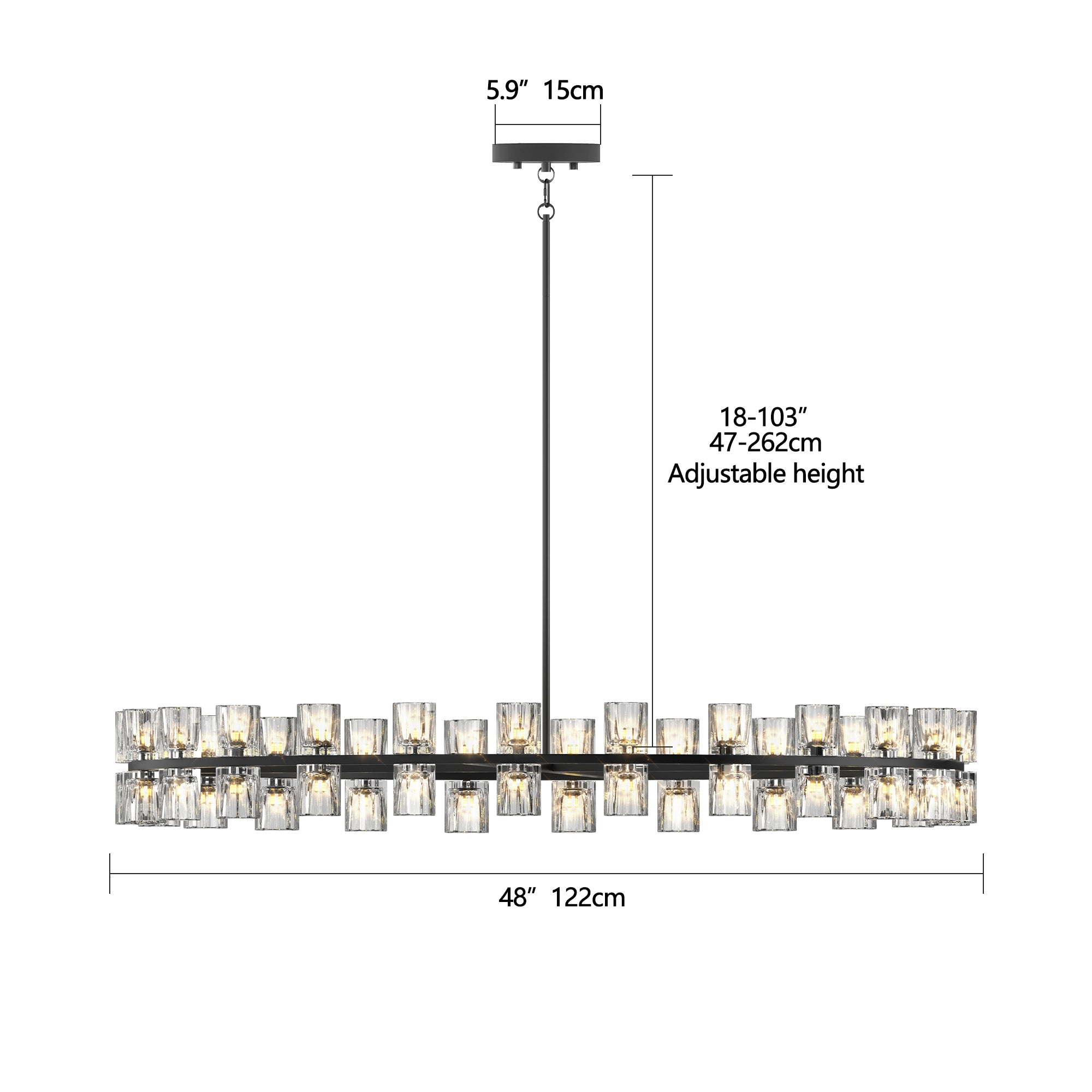 L005030-D48-P48B,W1340P310779, 48 Inches Luxury Chandeliers Crystal Living Room Decorative Lights Simple Modern Dining Room LED Lighting,for Home Decor Black ,Bulbs Included