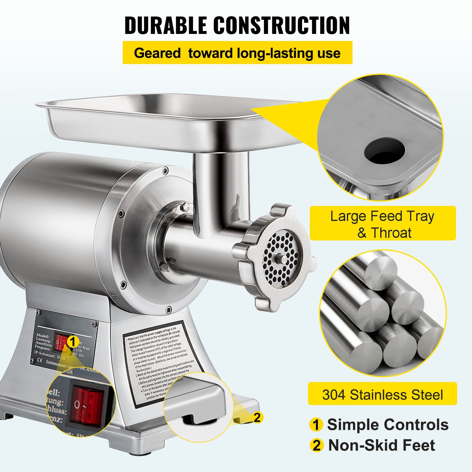 Commercial Electric Meat Grinder 300-1260Lb/H Sausage Mincer Stuffer Stainless