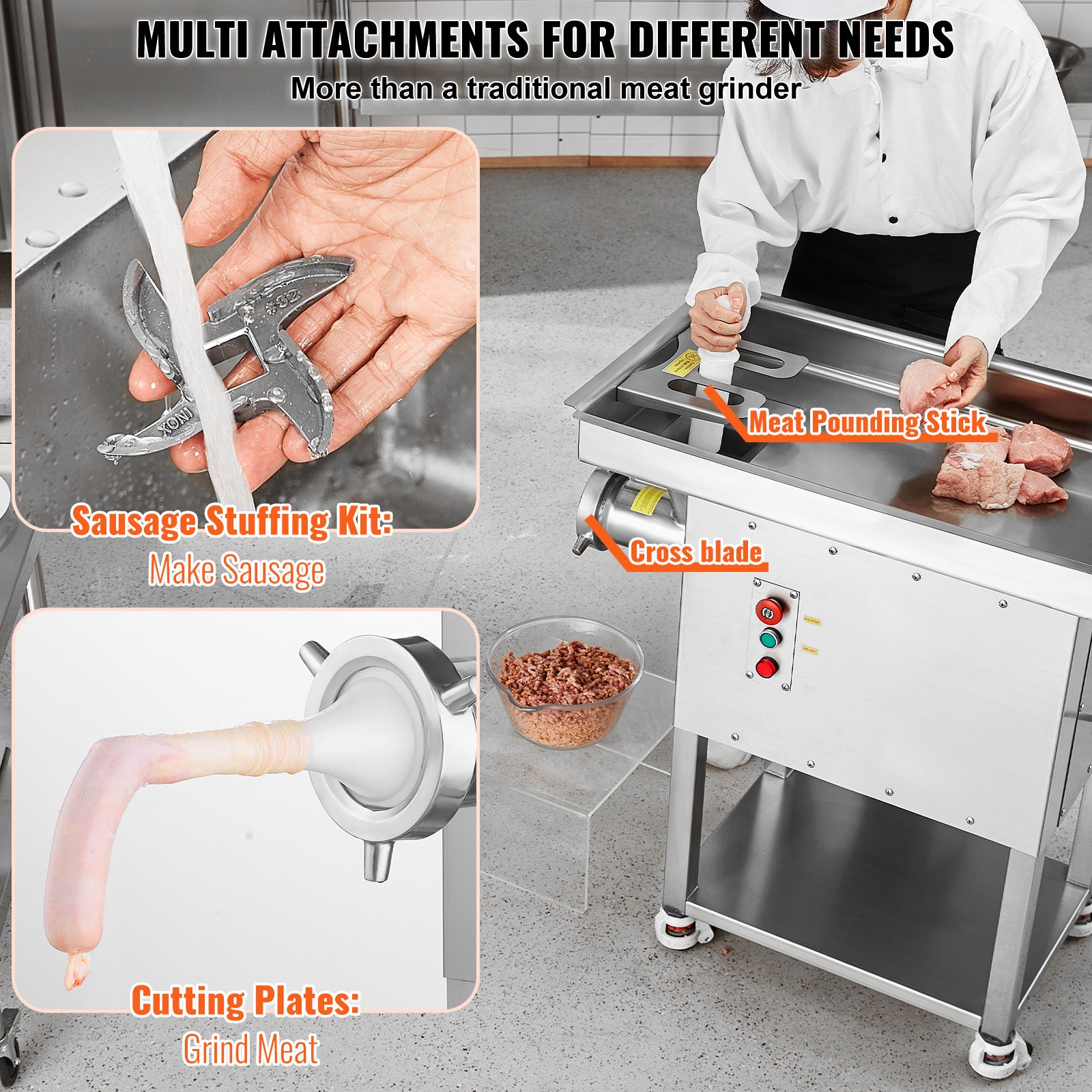 Commercial Electric Meat Grinder 300-1260Lb/H Sausage Mincer Stuffer Stainless