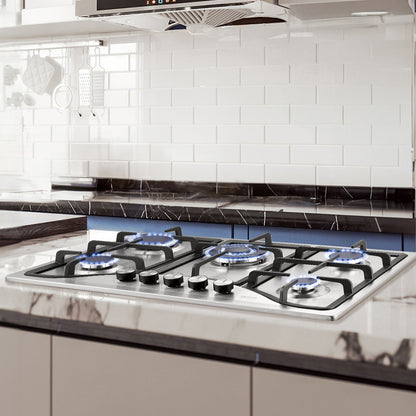 Gas Cooktop 30 Inch, Max 12250BTU 5 Burners Built-in Stainless Steel Gas Stove Top, LPG NG Convertible Dual Fuel Natural Gas Hob With Thermocouple Protection