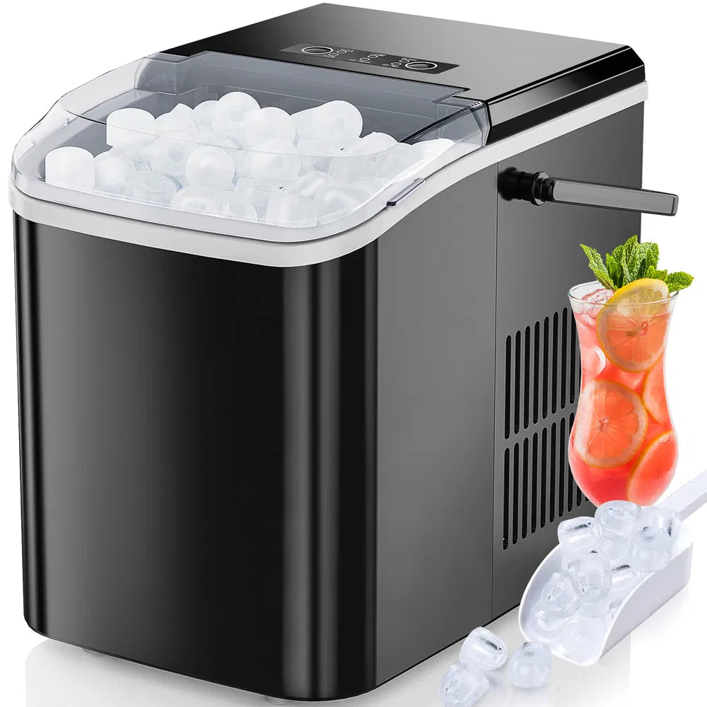 Countertop Ice Maker With Handle, 26lbs&amp;24H Portable Ice Machine, 9 Bullet Ice Cubes Ready In 6 Mins, Self-Cleaning, Quiet Compact Ice Maker For Home, Kitchen, RV, Camping