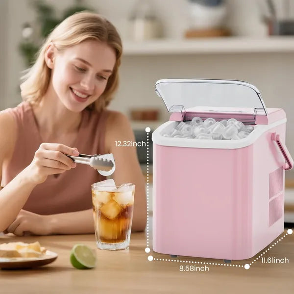 Countertop Ice Maker With Handle, 26lbs&amp;24H Portable Ice Machine, 9 Bullet Ice Cubes Ready In 6 Mins, Self-Cleaning, Quiet Compact Ice Maker For Home, Kitchen, RV, Camping