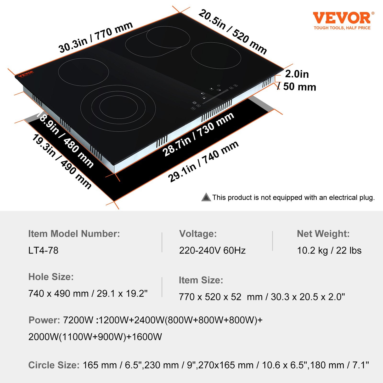 Built In Electric Stove Top, 30.3 X 20.5 Inch 4 Burners, 240V Glass Radiant Cooktop With Sensor Touch Control, Timer &amp; Child Lock Included, 9 Power Levels For Simmer Steam Slow Cook Fry