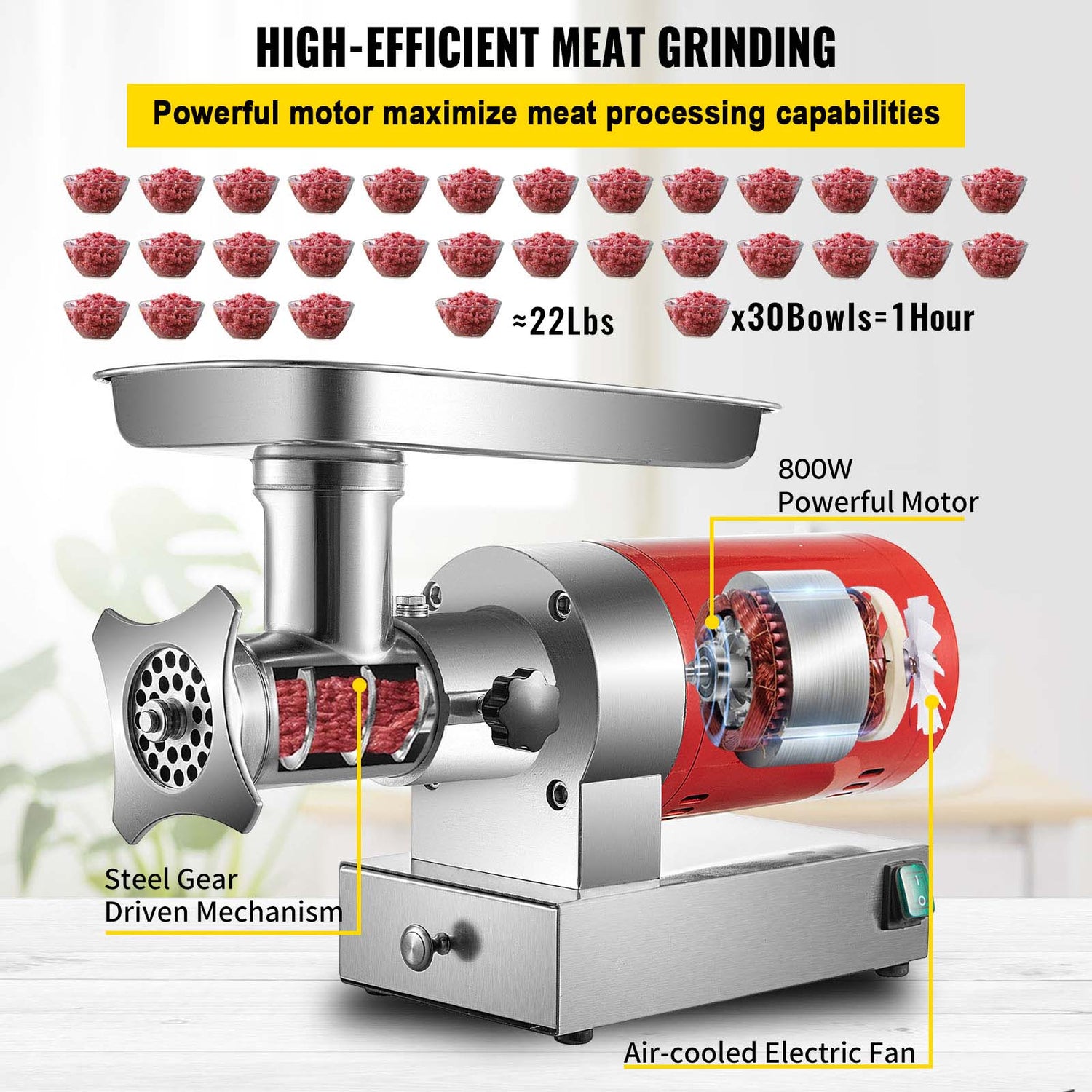 Commercial Electric Meat Grinder 300-1260Lb/H Sausage Mincer Stuffer Stainless
