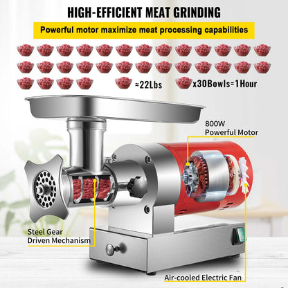 Commercial Electric Meat Grinder 300-1260Lb/H Sausage Mincer Stuffer Stainless