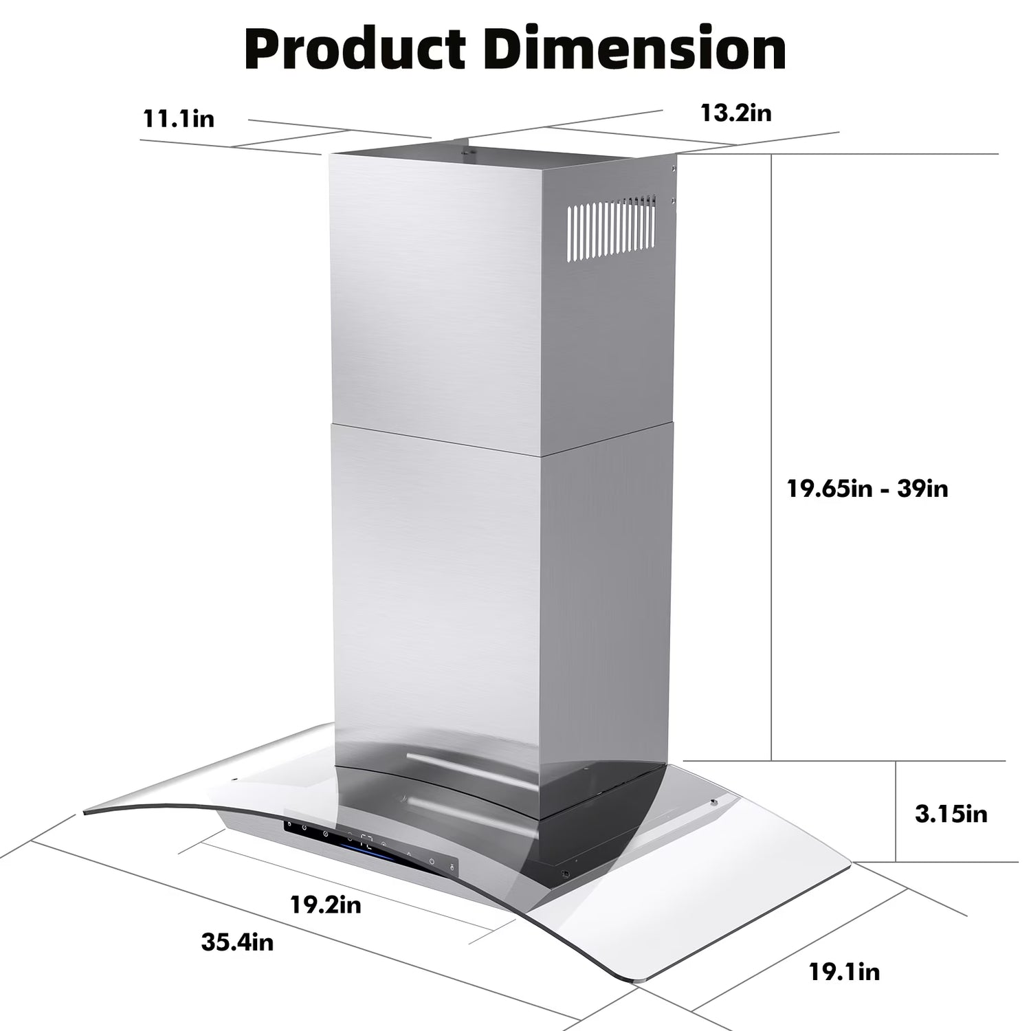 Wall Mount Range Hood 36 Inch 900 CFM Stainless Steel Range Hood with LED Light and Remote Control