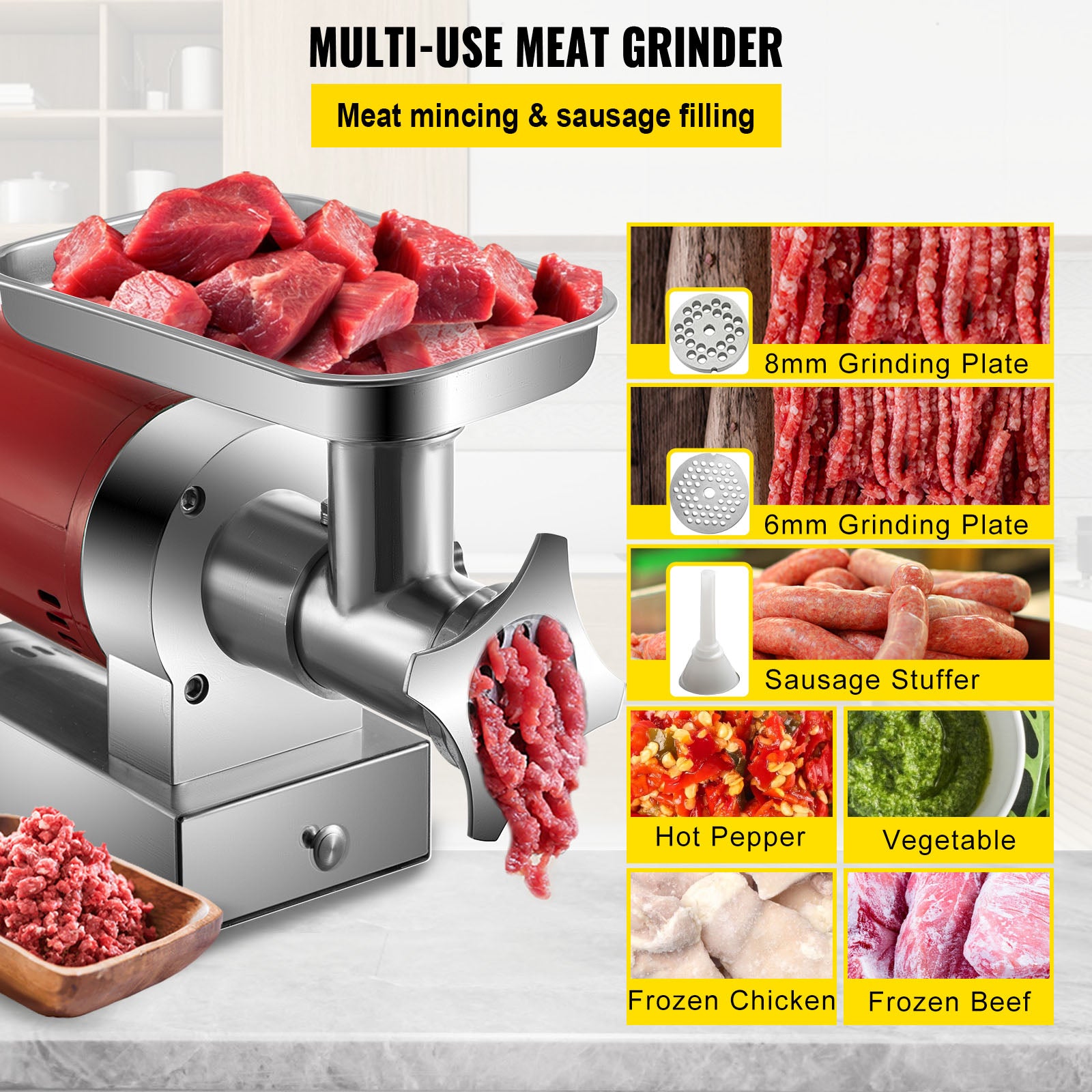 Commercial Electric Meat Grinder 300-1260Lb/H Sausage Mincer Stuffer Stainless