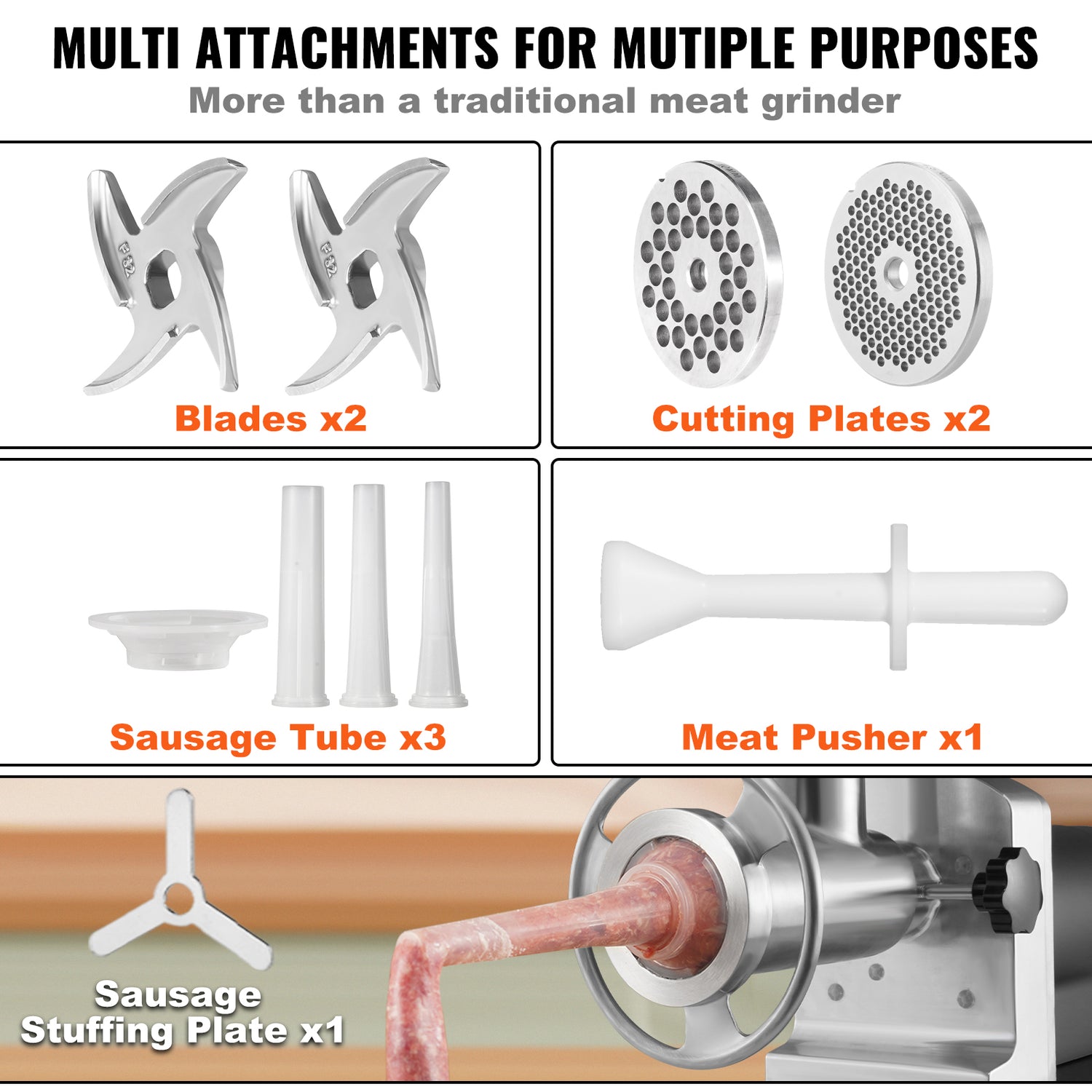 Commercial Electric Meat Grinder 300-1260Lb/H Sausage Mincer Stuffer Stainless
