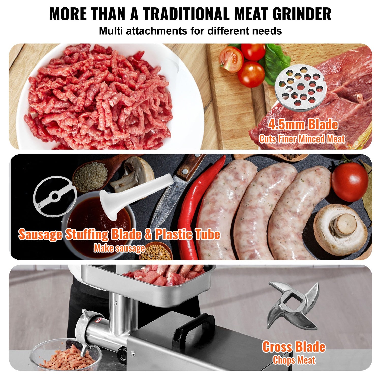 Commercial Electric Meat Grinder 300-1260Lb/H Sausage Mincer Stuffer Stainless