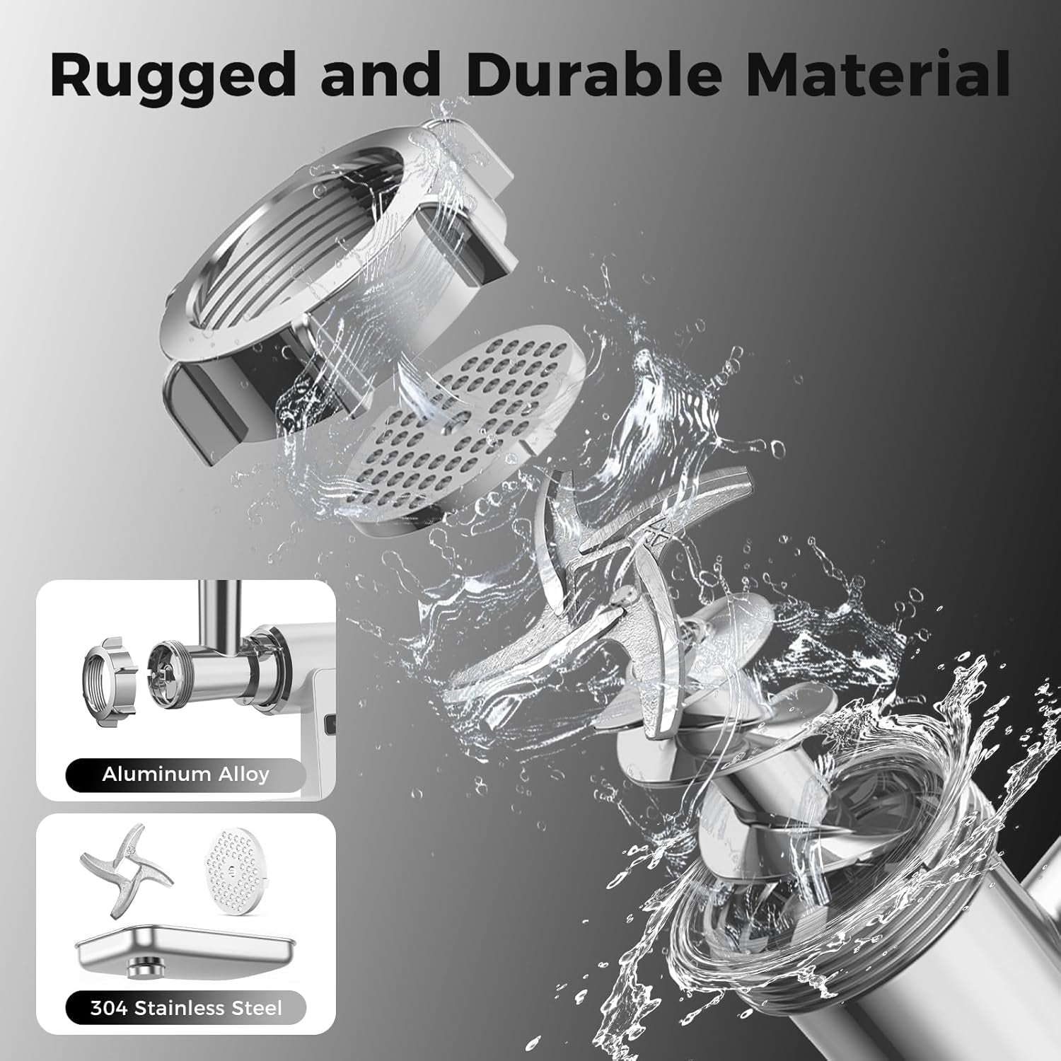 Electric Meat Grinder for Home Use, 2800W Peak Power, Heavy Duty Metal Body with Auto-Reverse, 2 Blades &amp; 3 Grinding Plates, Sausage Stuffer &amp; Kibbeh Kit, Easy Clean, White