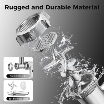 Electric Meat Grinder for Home Use, 2800W Peak Power, Heavy Duty Metal Body with Auto-Reverse, 2 Blades &amp; 3 Grinding Plates, Sausage Stuffer &amp; Kibbeh Kit, Easy Clean, White