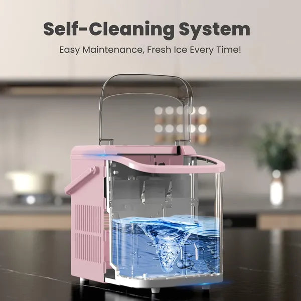 Countertop Ice Maker With Handle, 26lbs&amp;24H Portable Ice Machine, 9 Bullet Ice Cubes Ready In 6 Mins, Self-Cleaning, Quiet Compact Ice Maker For Home, Kitchen, RV, Camping
