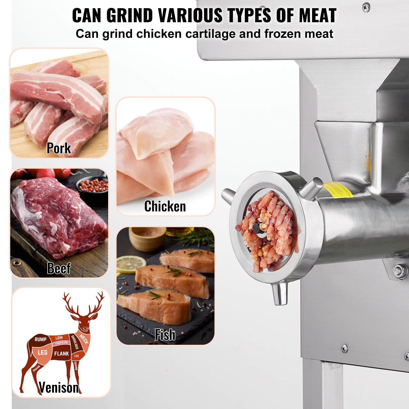Commercial Electric Meat Grinder 300-1260Lb/H Sausage Mincer Stuffer Stainless