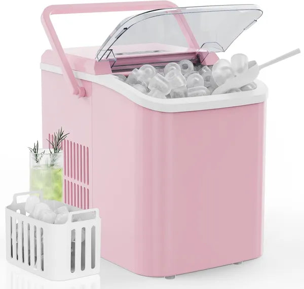 Countertop Ice Maker With Handle, 26lbs&amp;24H Portable Ice Machine, 9 Bullet Ice Cubes Ready In 6 Mins, Self-Cleaning, Quiet Compact Ice Maker For Home, Kitchen, RV, Camping