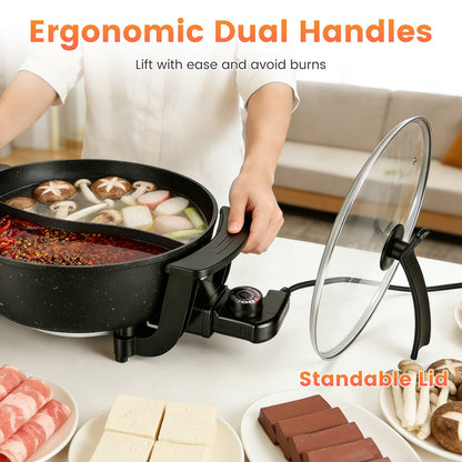 6L Electric Hot Pot With Divider 1100W Dual-Flavor Pot Shabu Shabu Pot Non-Stick With 5-Temp Control For Shabu Shabu Fondue Perfect For Family Gatherings &amp; Parties
