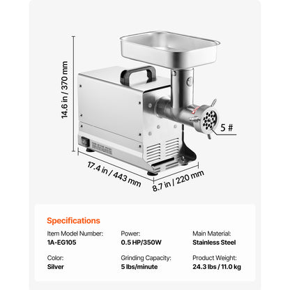 Commercial Electric Meat Grinder 300-1260Lb/H Sausage Mincer Stuffer Stainless