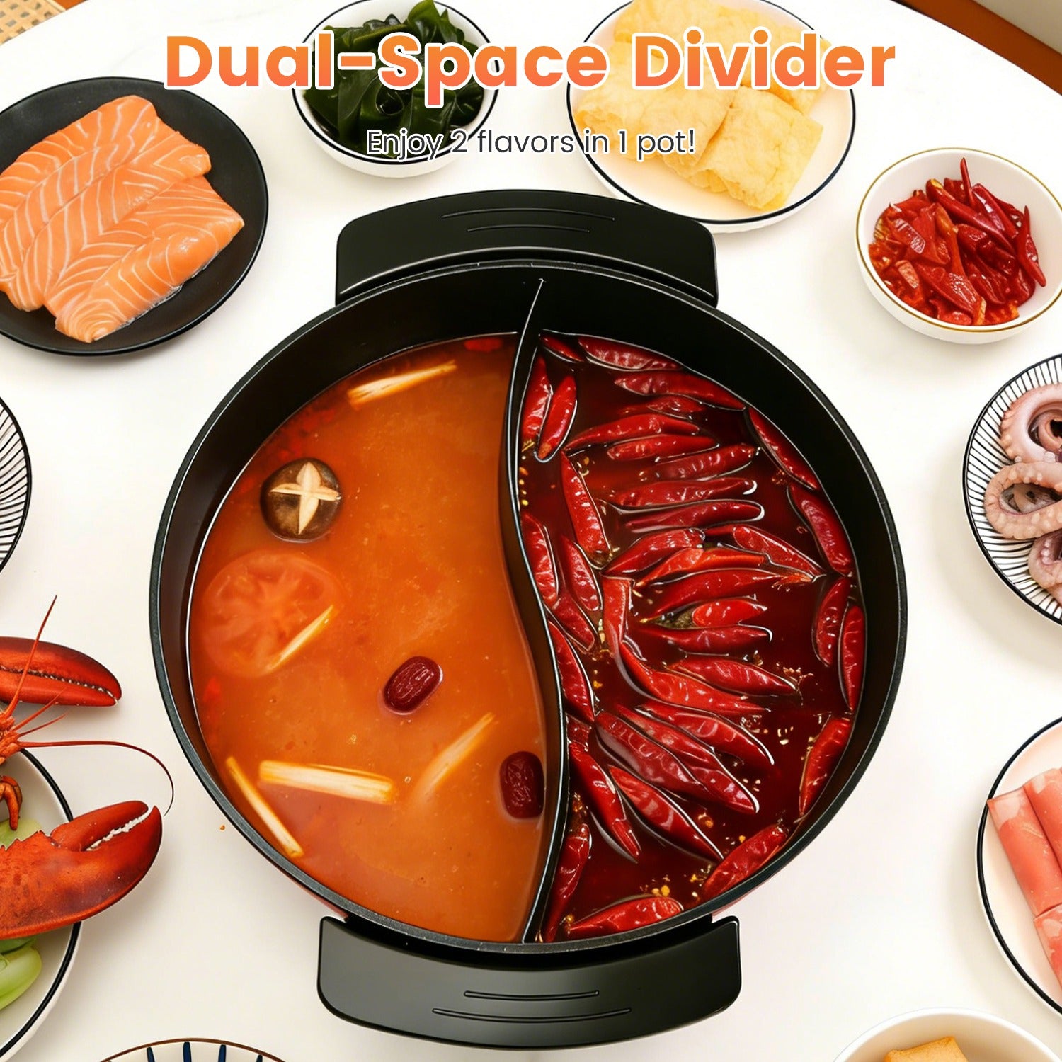 6L Electric Hot Pot With Divider 1100W Dual-Flavor Pot Shabu Shabu Pot Non-Stick With 5-Temp Control For Shabu Shabu Fondue Perfect For Family Gatherings &amp; Parties