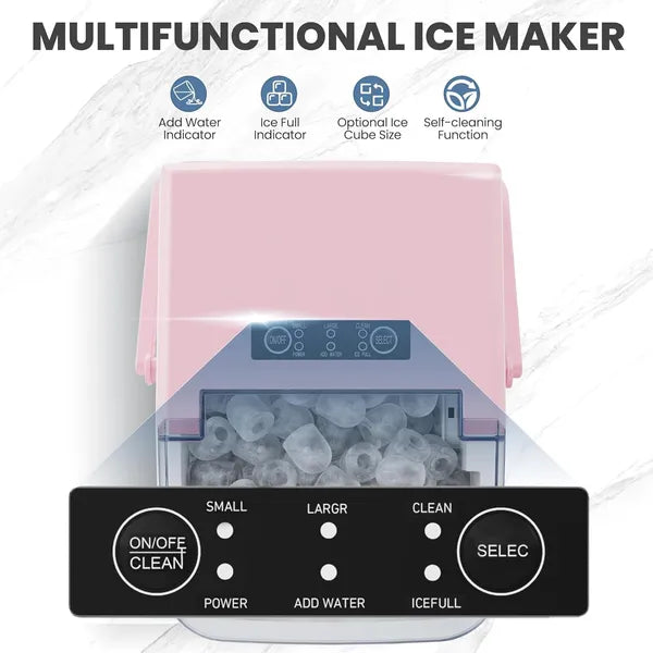 Countertop Ice Maker With Handle, 26lbs&amp;24H Portable Ice Machine, 9 Bullet Ice Cubes Ready In 6 Mins, Self-Cleaning, Quiet Compact Ice Maker For Home, Kitchen, RV, Camping