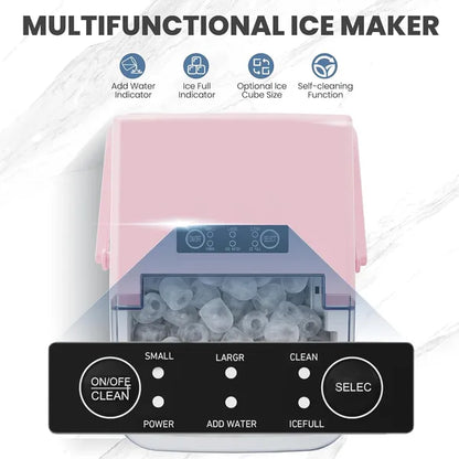 Countertop Ice Maker With Handle, 26lbs&amp;24H Portable Ice Machine, 9 Bullet Ice Cubes Ready In 6 Mins, Self-Cleaning, Quiet Compact Ice Maker For Home, Kitchen, RV, Camping