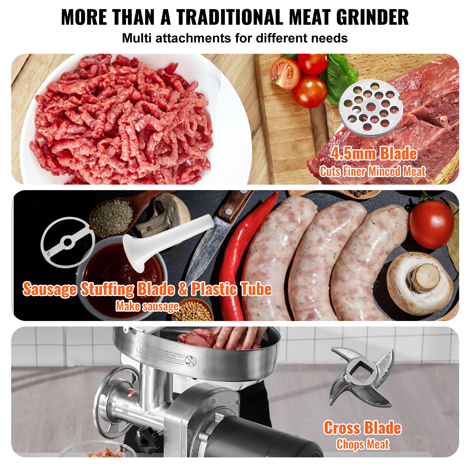 Commercial Electric Meat Grinder 300-1260Lb/H Sausage Mincer Stuffer Stainless