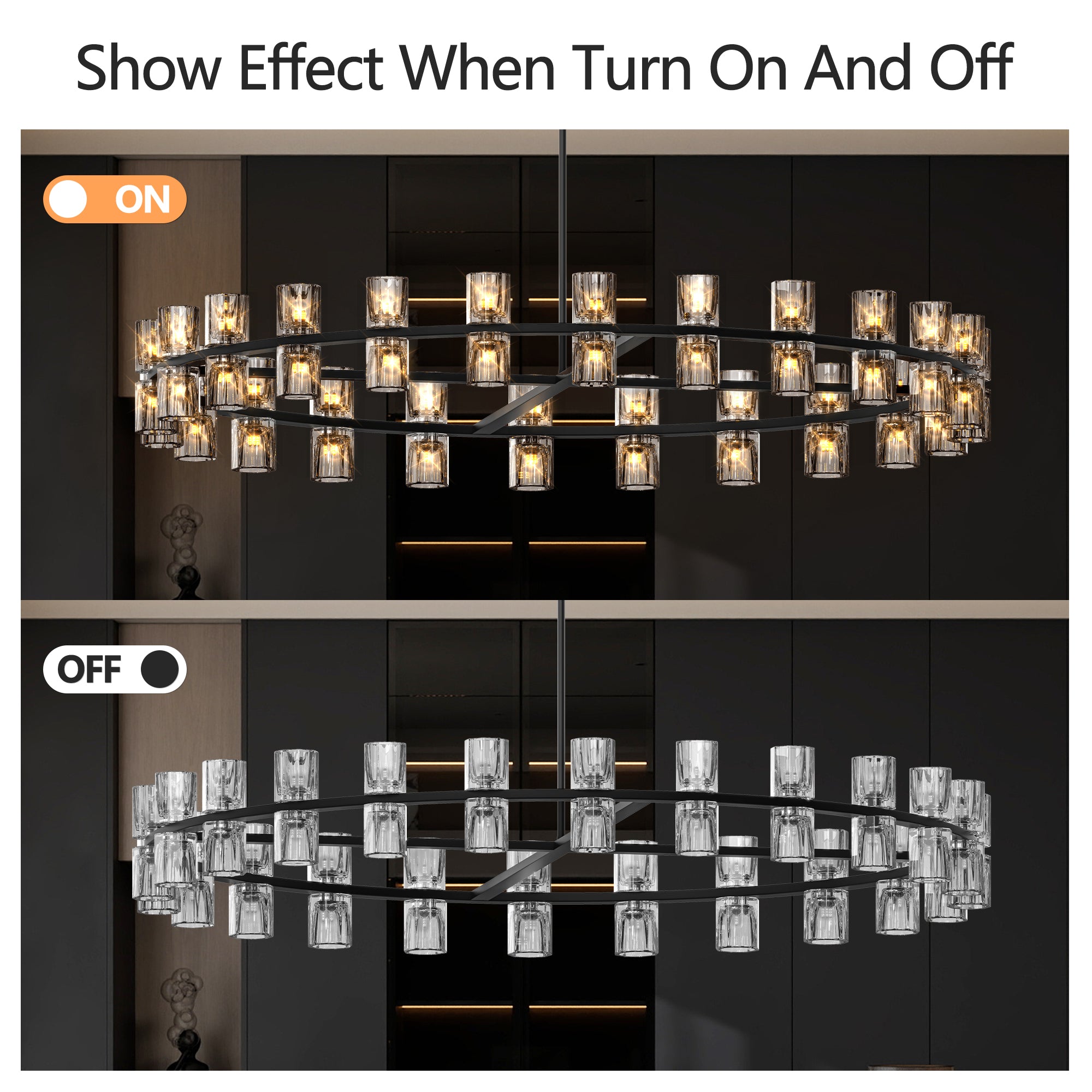 L005030-D48-P48B,W1340P310779,  48 Inches Luxury Chandeliers Crystal Living Room Decorative Lights Simple Modern Dining Room LED Lighting,for Home Decor Black ,Bulbs Included