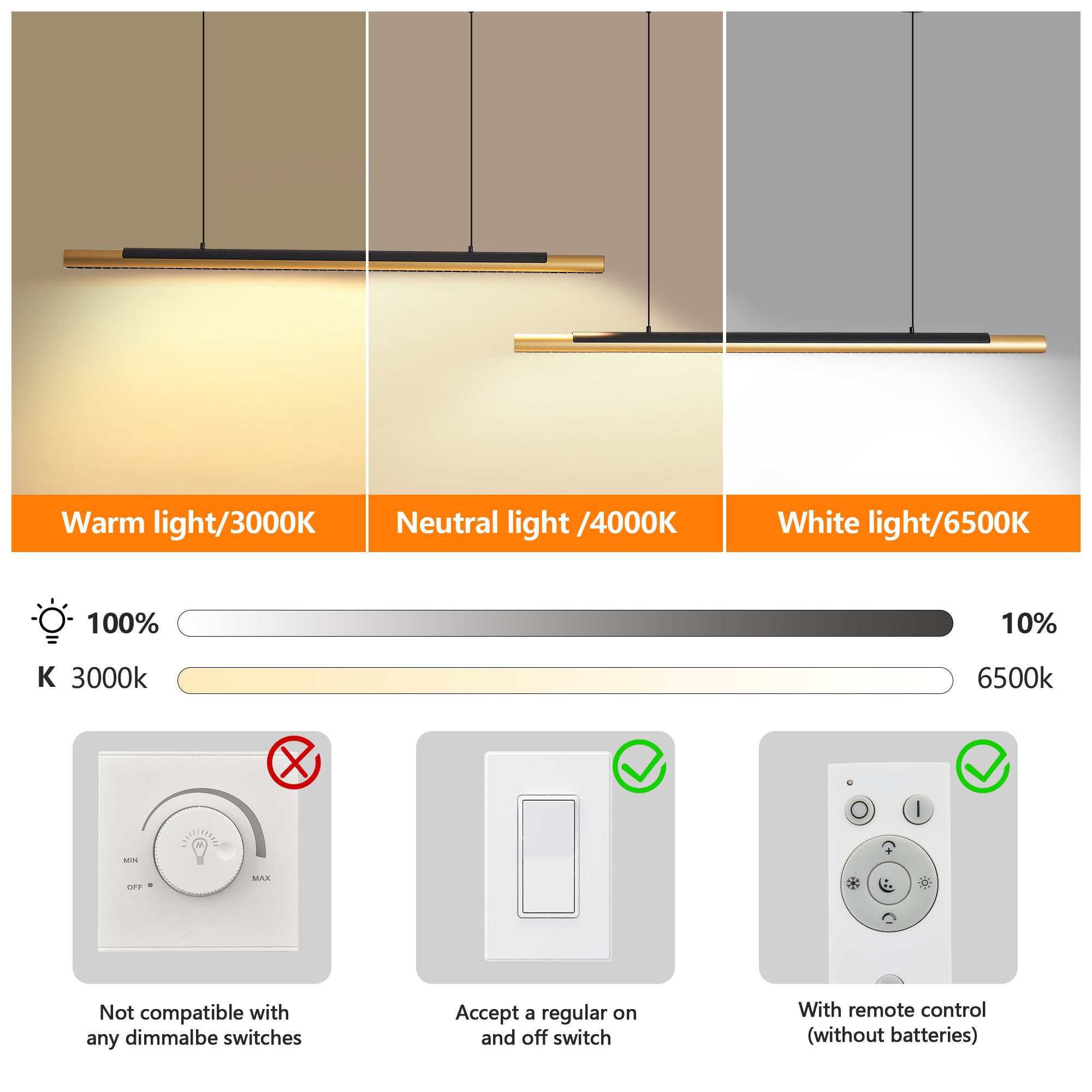 Modern Black and Gold LED Pendant Light
