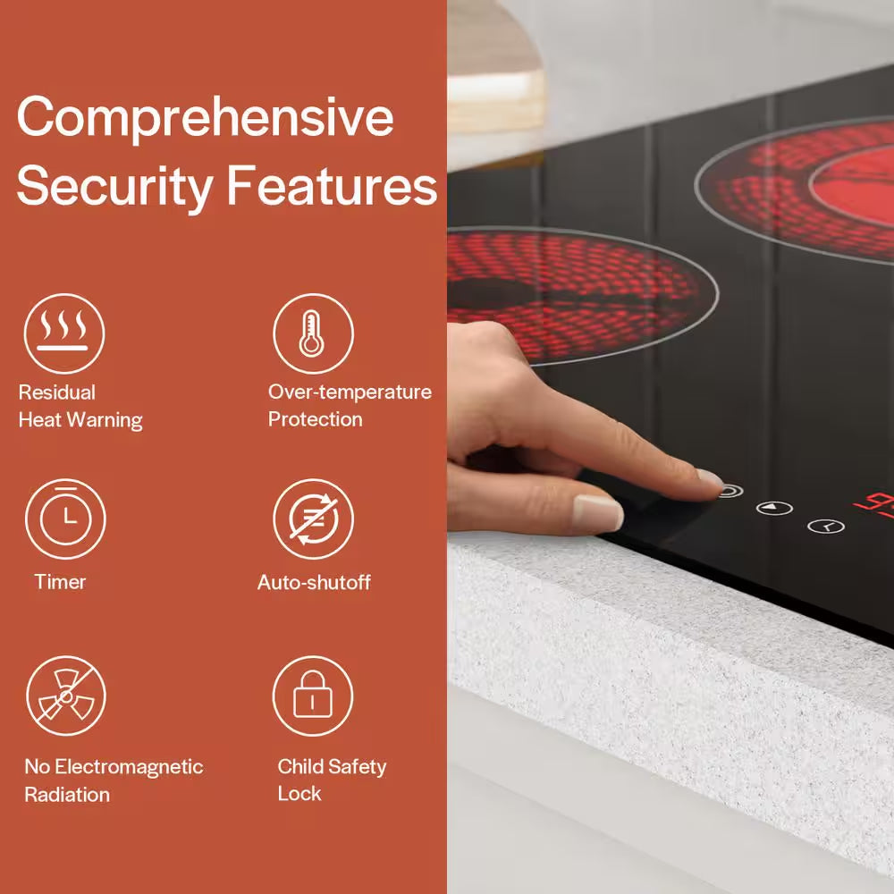 Built In. 36 In. 240V Radiant Electric Cooktop in Black with 5 of Elements Including Dual Element and Warm Zone