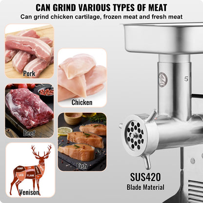Commercial Electric Meat Grinder 300-1260Lb/H Sausage Mincer Stuffer Stainless