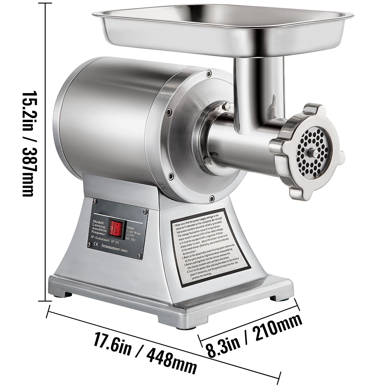 Commercial Electric Meat Grinder 300-1260Lb/H Sausage Mincer Stuffer Stainless