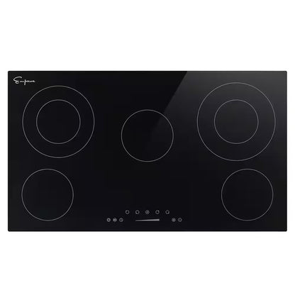 Built In. 36 In. 240V Radiant Electric Cooktop in Black with 5 of Elements Including Dual Element and Warm Zone