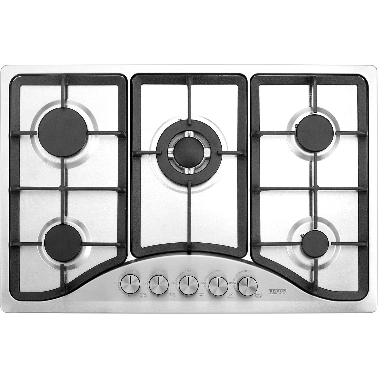 Gas Cooktop 30 Inch, Max 12250BTU 5 Burners Built-in Stainless Steel Gas Stove Top, LPG NG Convertible Dual Fuel Natural Gas Hob With Thermocouple Protection