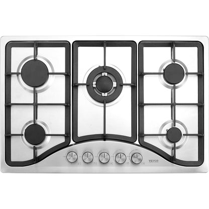 Gas Cooktop 30 Inch, Max 12250BTU 5 Burners Built-in Stainless Steel Gas Stove Top, LPG NG Convertible Dual Fuel Natural Gas Hob With Thermocouple Protection