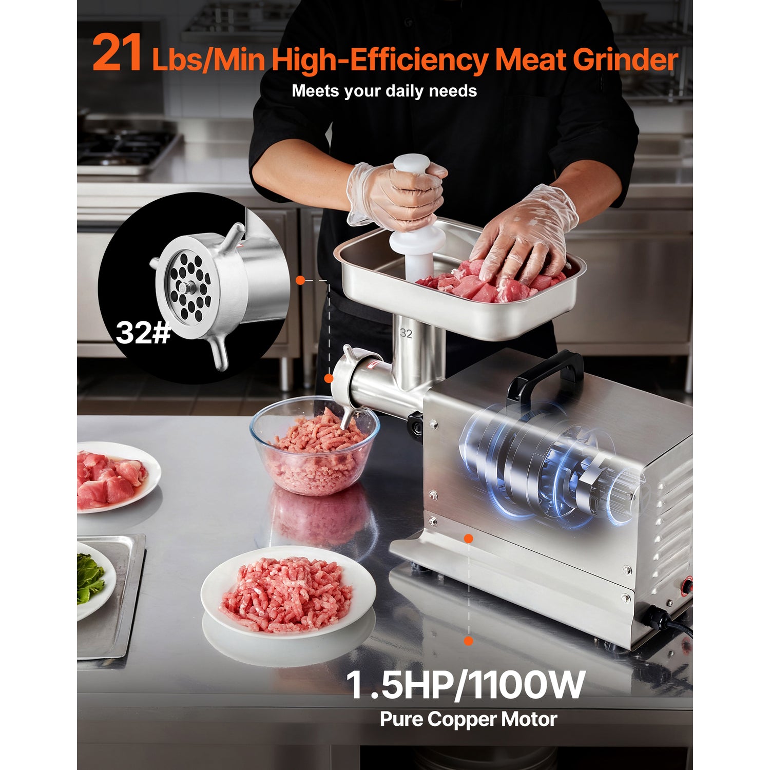 Commercial Electric Meat Grinder 300-1260Lb/H Sausage Mincer Stuffer Stainless