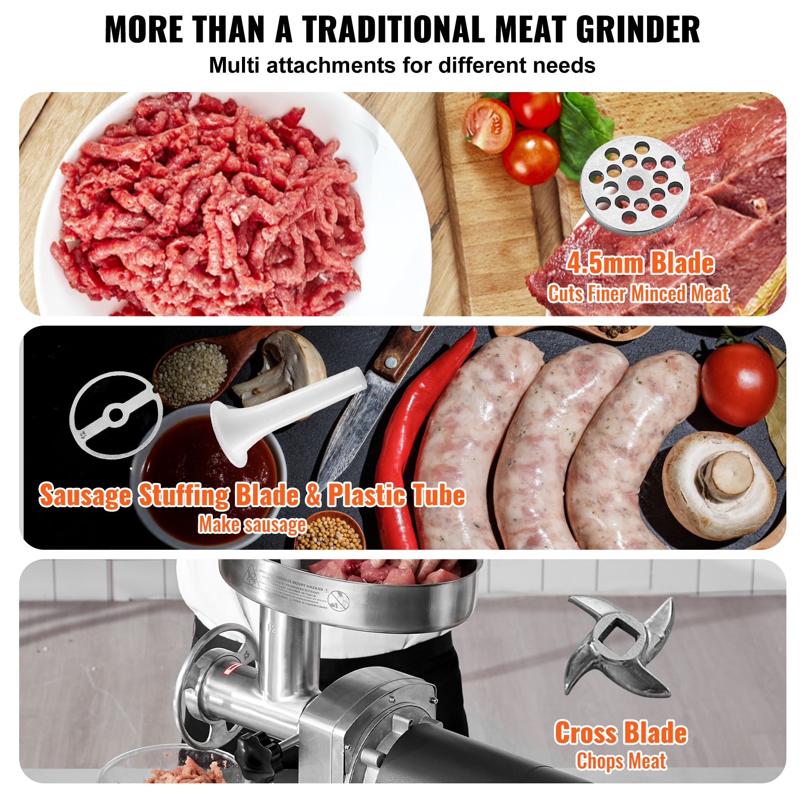 Commercial Electric Meat Grinder 300-1260Lb/H Sausage Mincer Stuffer Stainless
