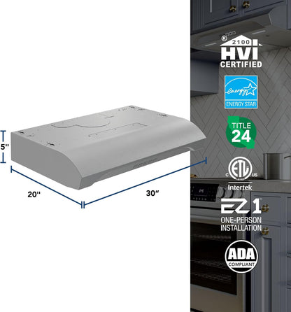 30 Inch Alta under Cabinet Range Hood, ENERGY STAR, 350 Max Blower CFM - Electric Rangehood and Exhaust for Kitchen Stove Cooking and Ventilation, Stainless Steel
