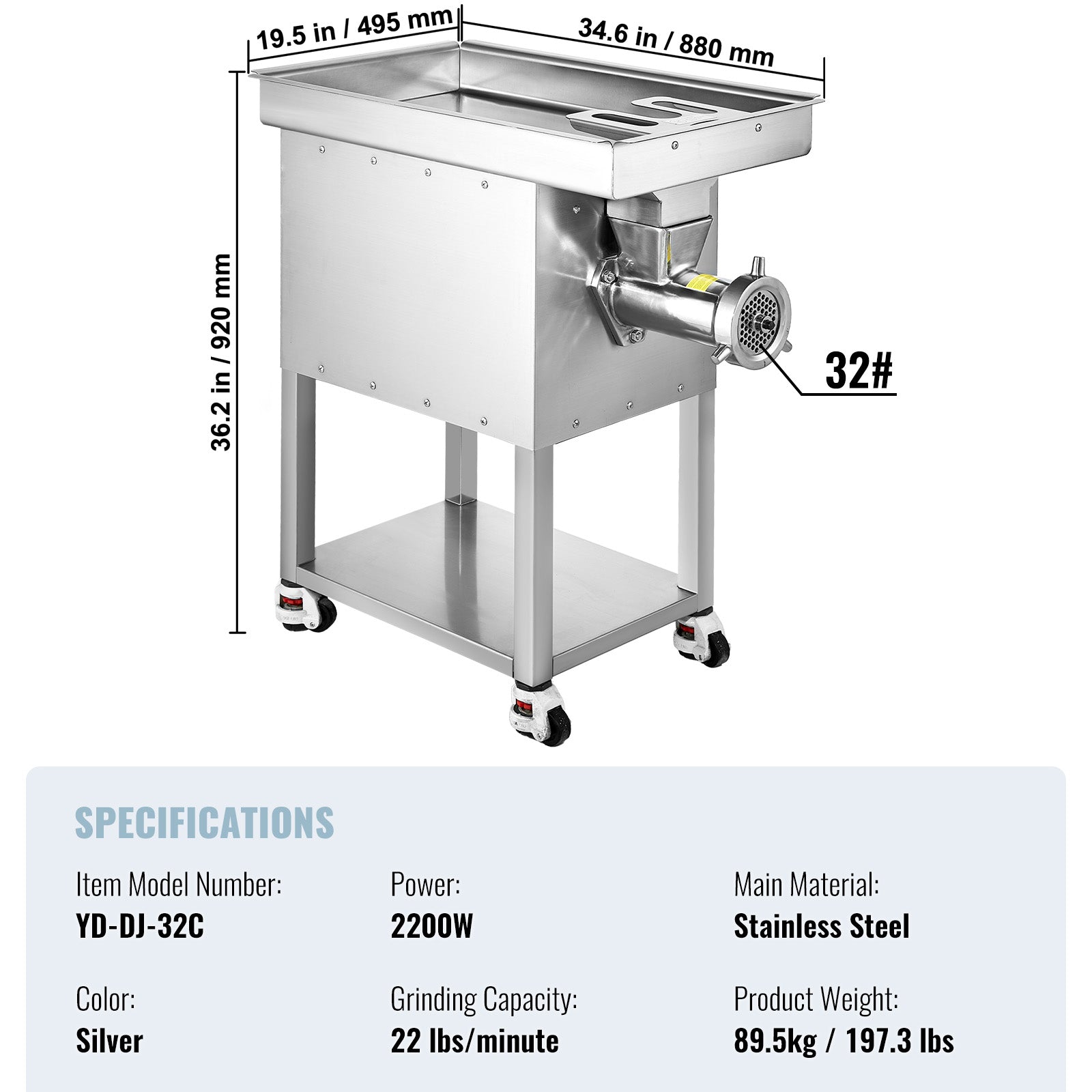 Commercial Electric Meat Grinder 300-1260Lb/H Sausage Mincer Stuffer Stainless