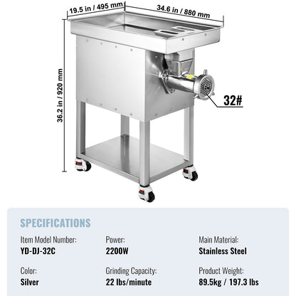 Commercial Electric Meat Grinder 300-1260Lb/H Sausage Mincer Stuffer Stainless