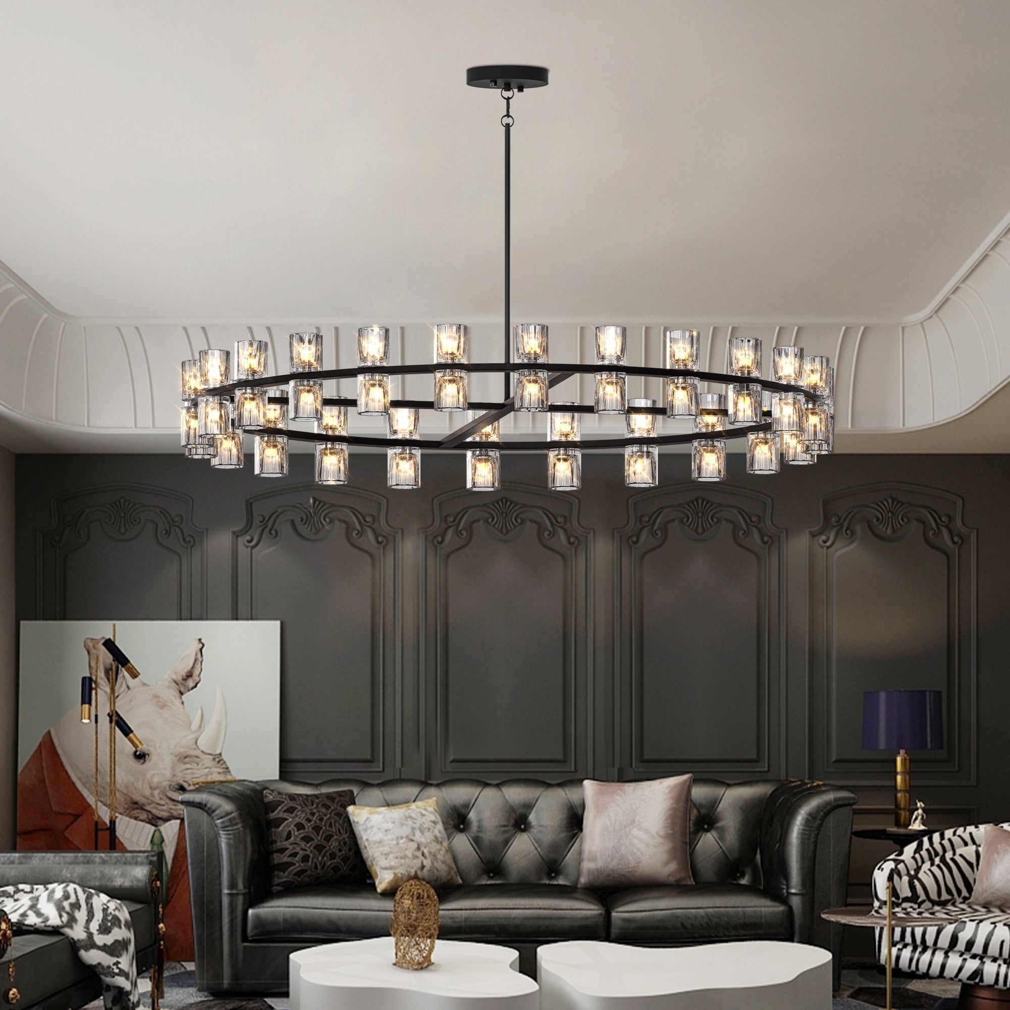 L005030-D48-P48B,W1340P310779,  48 Inches Luxury Chandeliers Crystal Living Room Decorative Lights Simple Modern Dining Room LED Lighting,for Home Decor Black ,Bulbs Included