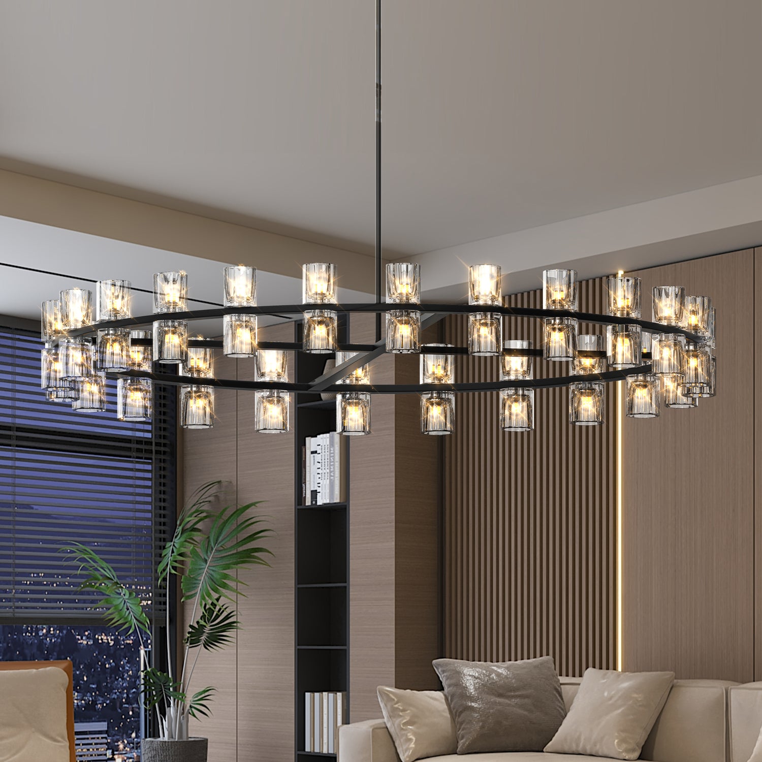 L005030-D48-P48B,W1340P310779,  48 Inches Luxury Chandeliers Crystal Living Room Decorative Lights Simple Modern Dining Room LED Lighting,for Home Decor Black ,Bulbs Included