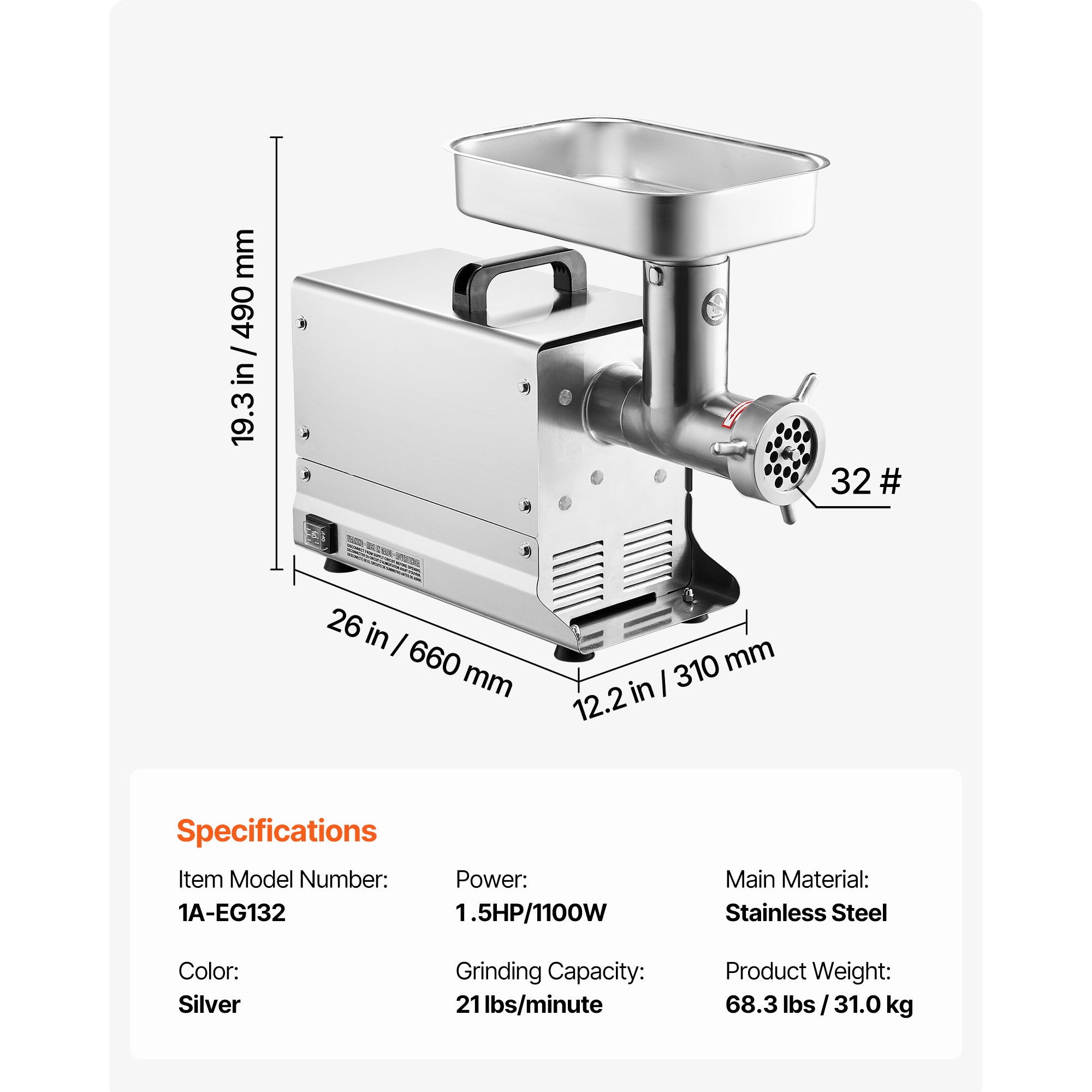 Commercial Electric Meat Grinder 300-1260Lb/H Sausage Mincer Stuffer Stainless