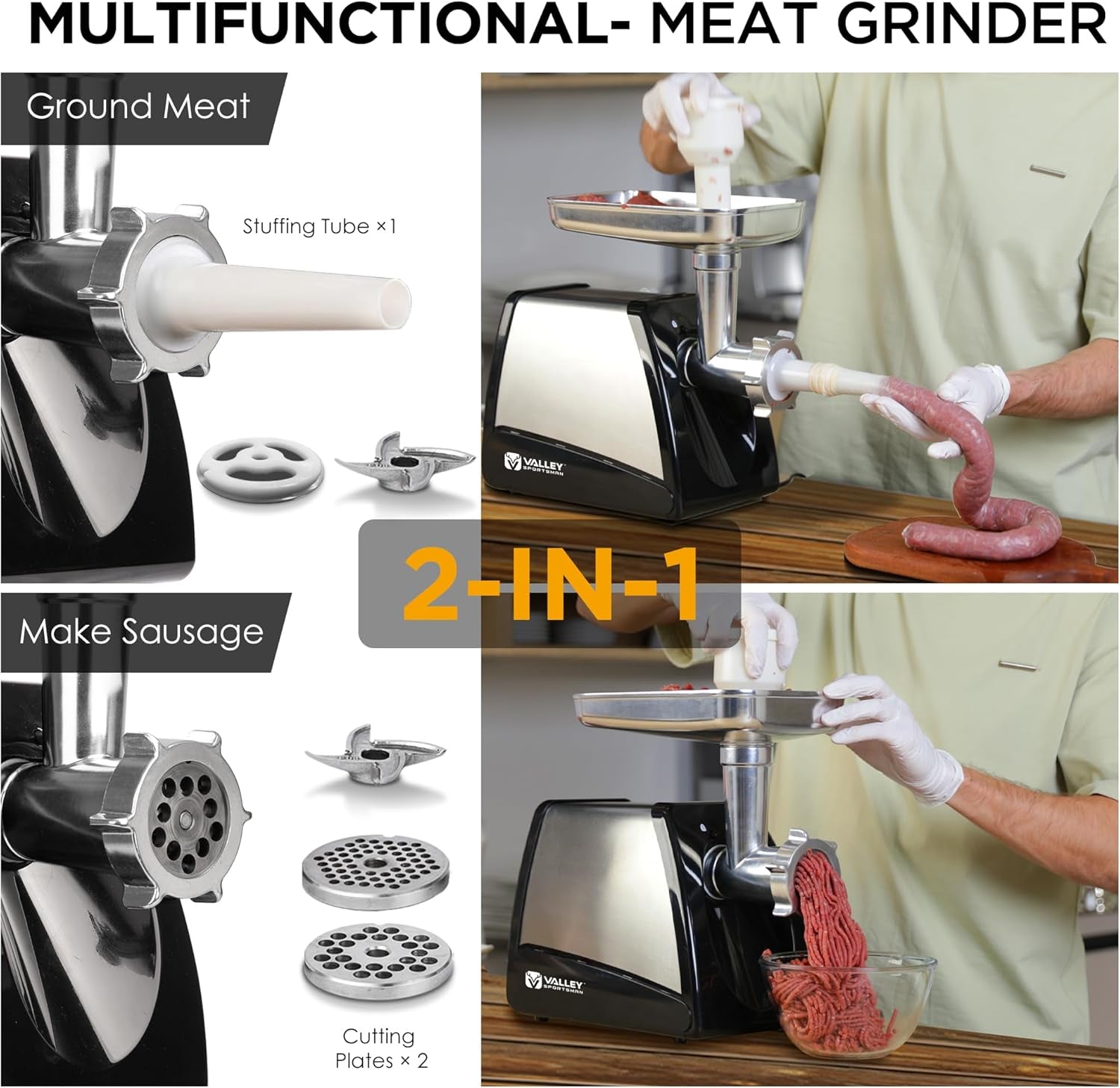 7.5" Electric Meat Slicer, with Stainless Steel Blade, Meat Grinder, Electric Meat Grinder Heavy Duty, Home Kitchen Use Food Grinder