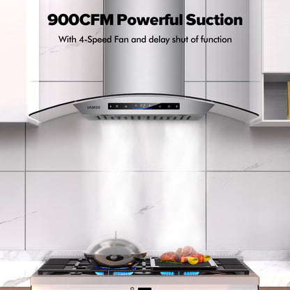 Wall Mount Range Hood 36 Inch 900 CFM Stainless Steel Range Hood with LED Light and Remote Control