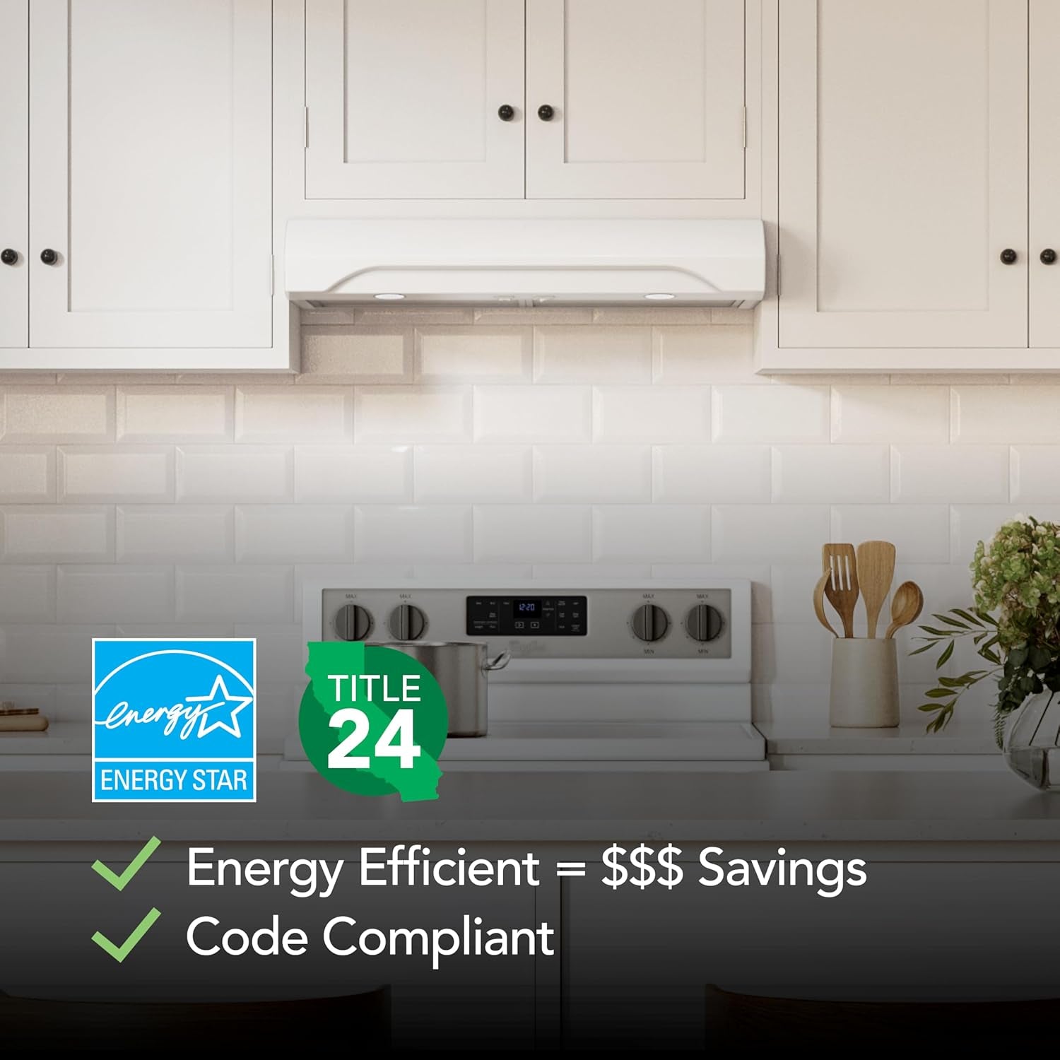 30 Inch Alta under Cabinet Range Hood, ENERGY STAR, 350 Max Blower CFM - Electric Rangehood and Exhaust for Kitchen Stove Cooking and Ventilation, White